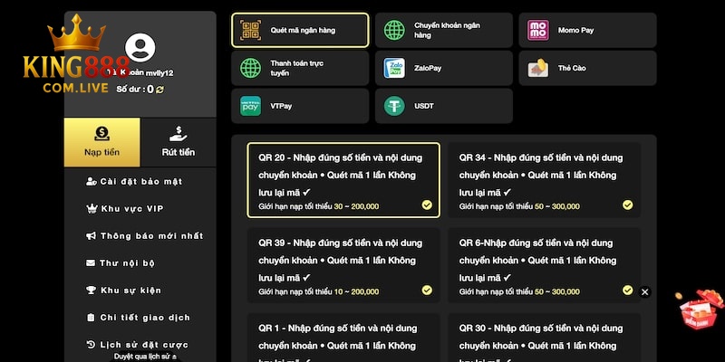 Giao dịch siêu tiện lợi tại King88